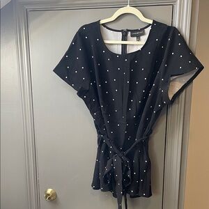Lane Bryant Black Polka Dot Tie-Waist Blouse